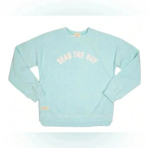 Women’s Simply Southern Seas Terry Crew Long Sleeve Shirt Size Large Blue EUC